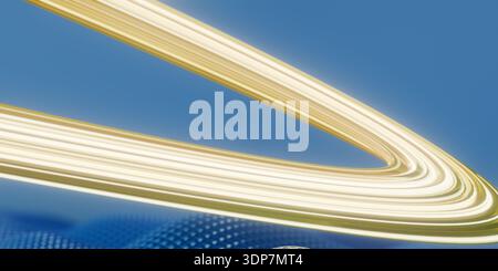 Detaillierte Ansicht der goldenen Ringe mit glattem blauem Hintergrund. 3D-Rendering Stockfoto