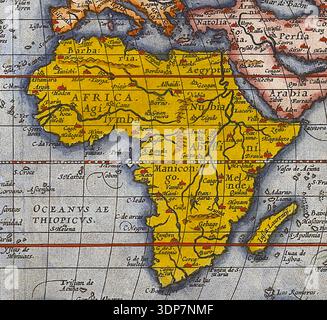 Afrika, wie in dem TYPUS ORBIS TERRARUM gezeigt, das 1570 von Abraham Ortelius in Antwerpen veröffentlicht wurde. Stockfoto