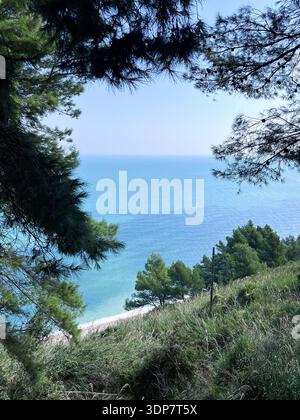 Sommer Adria Bucht und Mezzavalle Strand in der Nähe von Portonovo und Ancona Städte in der Region Marken, Italien, Conero Riviera. Sommerurlaub. Stockfoto