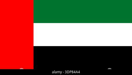 Vektorgrafik der Flagge der Vereinigten Arabischen Emirate (VAE). Besteht aus einem roten vertikalen Abschnitt und grünen weißen und schwarzen horizontalen Elementen. Das sind Th Stock Vektor