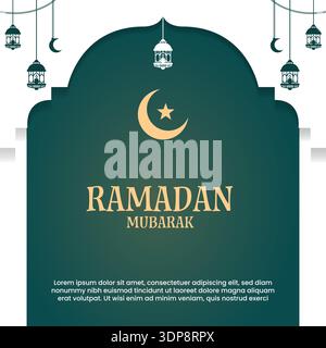 Ramadan Mubarak begrüßt islamischen Hintergrund mit goldener Laterne. Vektorabbildung Stock Vektor
