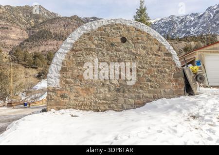 Eine Seite des Revenue Pulverhauses im ouray Ice Park in ouray, colorado Stockfoto