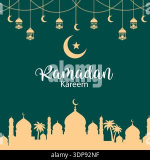 Ramadan Kareem grüßt islamischen Hintergrund mit goldener Laterne. Vektorabbildung Stock Vektor