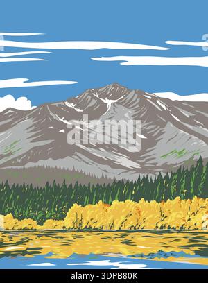 WPA-Plakatkunst des Fallen Leaf Lake vom Taylor Creek Trail im Herbst aus gesehen im El Dorado County, Kalifornien, USA in Works Pro Stockfoto