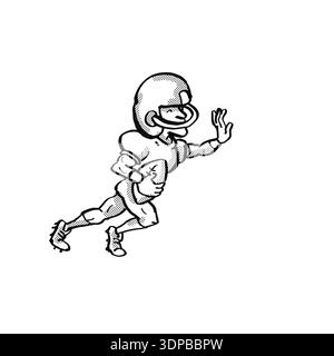 Cartoon Stil Abbildung eines American football player in Schwarz und Weiß auf isoliert weißer Hintergrund Stockfoto