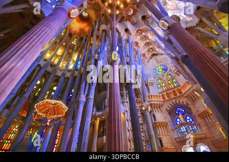 Barcelona, Spanien - 15. Juni 2019 - das Innere der Hauptkapelle der Sagrada Familia, die 1882 mit dem Bau begann Stockfoto