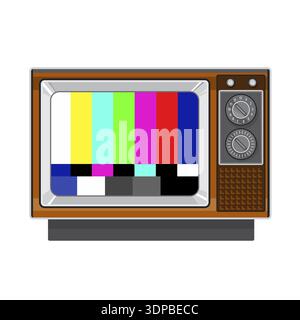 Retro-Stil Illustration eines Retro-Vintage-Fernsehers mit tv-Testkarte Signaltest Muster auf isoliertem Hintergrund Stockfoto