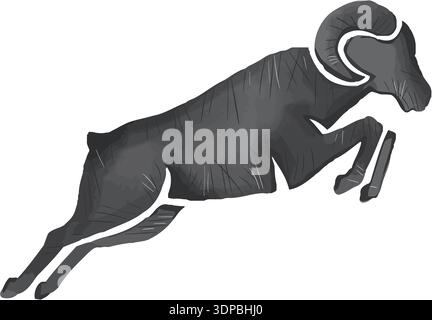Aquarellstil-Illustration einer Silhouette eines Widders Ziege springend von der Seite gesehen auf isoliertem Hintergrund Stockfoto
