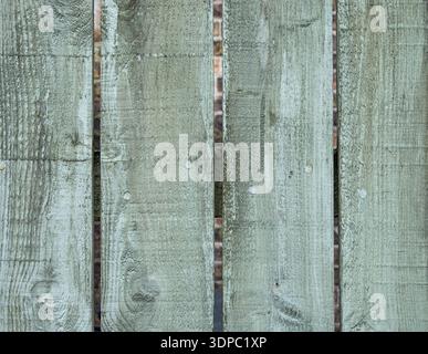 Abgenutzte Farbe auf verwitterten Holzbrettern, die einen rustikalen strukturierten Hintergrund bilden. Stockfoto