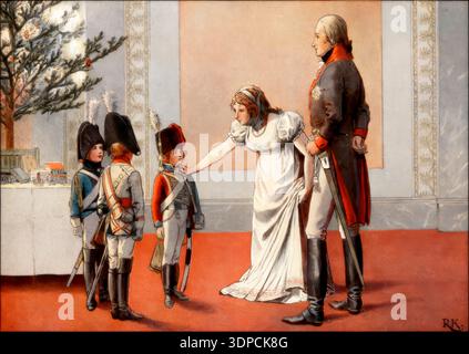 Das Königspaar Friedrich Wilhelm III. Und Louise gab am Heiligabend 1803 Uniformen an seine Söhne: Friedrich Wilhelm, Wilhelm, Friedrich Ludwig (Garde du Corps, Husar und Dragoner), Louise von Mecklenburg-Strelitz, 1776–1810, Königin von Preußen Stockfoto