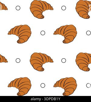 Süßes Croissant Cafe nahtloses Muster. Handgezeichnete Abbildung. Vektor-Grafik-Linie Tinte farbige Kunst. Für Backwaren Branding, digitale Tapeten, Textilien A Stock Vektor