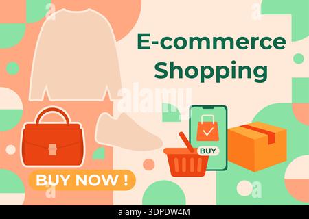 Illustration zum E-Commerce-Shopping mit Mobile App und Produktvorlagen Stock Vektor