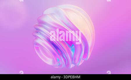 Holographische irisierende wellenförmige Verformungskugel. Farbfluss-Kugel mit Flüssiggradienten und Kräuselung. Neon-Kugel. Stockfoto