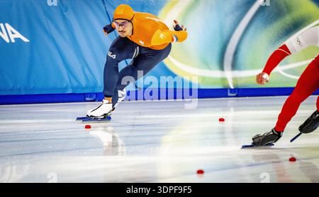 MAILAND - Sebas Diniz in Aktion in der 500 Meter langen Langseilbahn des Speedskating-Finales der Herren Milano Speedskating Stadium Olympische Winterspiele Mailand Cortina 2026 ROBIN UTRECHT /ANP niederlande aus - belgien aus Stockfoto
