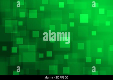 Abstrakter grüner geometrischer Hintergrund mit weichen leuchtenden Quadraten und moderner digitaler Textur Stockfoto