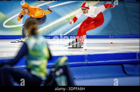 MAILAND - Sebas Diniz in Aktion in der 500 Meter langen Langseilbahn des Speedskating-Finales der Herren Milano Speedskating Stadium Olympische Winterspiele Mailand Cortina 2026 ROBIN UTRECHT /ANP niederlande aus - belgien aus Stockfoto
