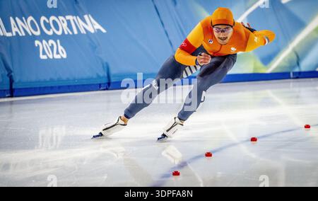 MAILAND - Sebas Diniz in Aktion in der 500 Meter langen Langseilbahn des Speedskating-Finales der Herren Milano Speedskating Stadium Olympische Winterspiele Mailand Cortina 2026 ROBIN UTRECHT /ANP niederlande aus - belgien aus Stockfoto