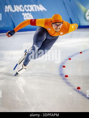 MAILAND - Sebas Diniz in Aktion in der 500 Meter langen Langseilbahn des Speedskating-Finales der Herren Milano Speedskating Stadium Olympische Winterspiele Mailand Cortina 2026 ROBIN UTRECHT /ANP niederlande aus - belgien aus Stockfoto