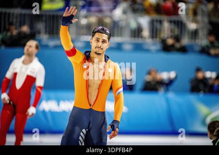 MAILAND - Sebas Diniz in Aktion in der 500 Meter langen Langseilbahn des Speedskating-Finales der Herren Milano Speedskating Stadium Olympische Winterspiele Mailand Cortina 2026 ROBIN UTRECHT /ANP niederlande aus - belgien aus Stockfoto