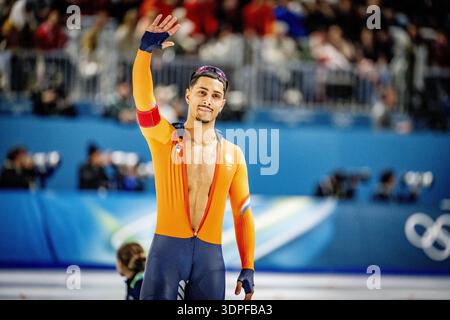 MAILAND - Sebas Diniz in Aktion in der 500 Meter langen Langseilbahn des Speedskating-Finales der Herren Milano Speedskating Stadium Olympische Winterspiele Mailand Cortina 2026 ROBIN UTRECHT /ANP niederlande aus - belgien aus Stockfoto