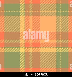 Menü Textilmuster Plaid, skizzieren Hintergrund Vektor Textur. Nahtloses Hippie-Karomuster in Limetten- und Korallenfarben. Stock Vektor