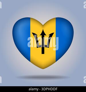 Barbados Flagge Herz Knopf isoliert auf Farbverlaufshintergrund. Banner Flag Vektor Illustrator Stock Vektor