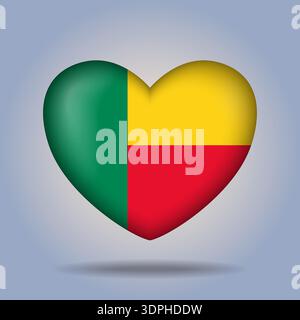 Benin Flag Herzknopf isoliert auf Farbverlaufshintergrund. Banner Flag Vektor Illustrator Stock Vektor
