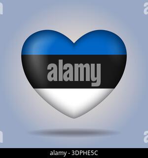Estland Flagge Herz Knopf isoliert auf Farbverlaufshintergrund Stock Vektor