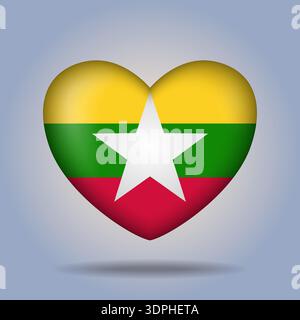 Myanmar Flag Herzknopf isoliert auf Farbverlaufshintergrund Stock Vektor