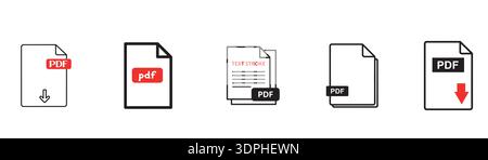 Symbolsatz für PDF-Dokumentdateien – Vektorsymbole für digitale Downloads, Dateiformate und PDF-Lesegeräte Stock Vektor