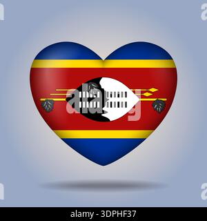 Swasiland Flag Herzknopf isoliert auf Farbverlaufshintergrund Stock Vektor