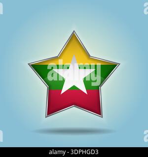Myanmar Flaggenstern glänzend. Isoliert auf Hintergrund mit Farbverlauf Stock Vektor