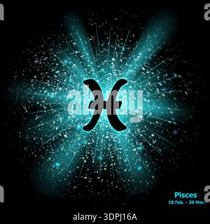 Zodiac-Zeichen Pisces auf kosmischer Explosionsuntergrund. Stock Vektor