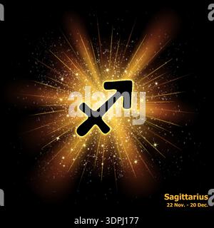 Sternzeichen Sagittarius auf kosmischer Explosionsuntergrund. Stock Vektor