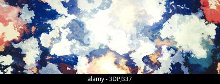 Abstrakte Wolke Aquarelltexturhintergrund mit blauem und crememarmoriertem Muster, weiche organische Oberfläche passend für Himmelsthemen, Overlays, Tapeten, Stockfoto