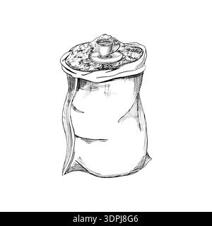Eine Tüte voller gerösteter Kaffeebohnen und eine Tasse Kaffee. Realistische Vektor-Illustration für Coffee-Shop-Innenräume, Menüdesign, Verpackung, Küche Stock Vektor