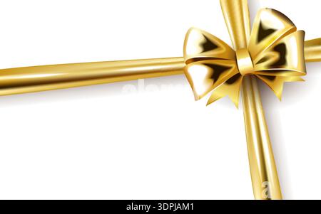 Realistisches goldenes 3D-Band mit dekorativer Schleife auf weißem Hintergrund. Elegantes Geschenkelement, perfekt für Geschenkboxen und festliche Dekoration Stock Vektor