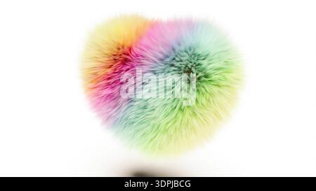 Herz-Regenbogenfell-Haar auf weißem BG 3D-Rendering Stockfoto