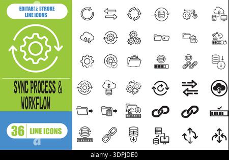 Symbolgruppe der Silhouette des Systemprozesses. Workflow, Datenverwaltung, Sammlung von technischen Symbolen. Stock Vektor