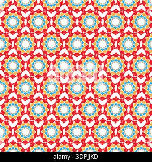 Lebendiges, Ineinander Greifendes Muster Mit Geometrischem Blumenmotiv Stock Vektor