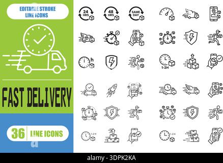 Paketzustellung, Versandlinie – bearbeitbarer Strich, Pixel Perfect bei 64x64 Stock Vektor