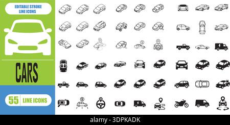 Automobil und Autohändler bearbeitbare Kontur-Symbol isoliert auf weißem Hintergrund flache Vektorillustration. Pixel perfekt. 64 x 64. Stock Vektor