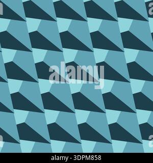 Vektorisometrisches nahtloses geometrisches 3D-futuristisches Muster. Blauer reproduzierbarer kreativer digitaler Hintergrund. Dekorative Keramikfliesen Stock Vektor