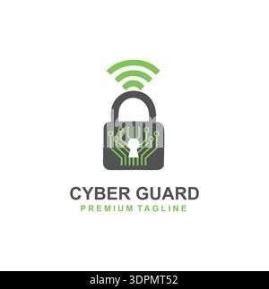 Logo für digitales Sicherheitsschloss mit Schaltungslinien und Signalsymbol. Stock Vektor