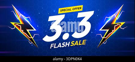 Dynamic 3,3 Flash Sale Werbebanner mit Blitz, ideal für Online-Marketingkampagnen. Vektorabbildung Stock Vektor