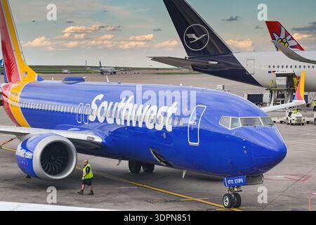 Denver, Colorado, USA – 5. Juni 2025: Nahaufnahme der Boeing 737 Max 8 (Kennzeichen N8772M), die von Southwest Airlines in Denver betrieben wird Stockfoto