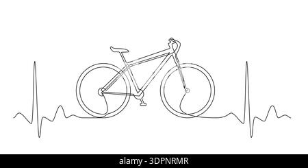 Eine durchgehende Linienzeichnung des Fahrrads zwischen Herzschlägen. Illustration Der Minimalen Fahrradlinie Stock Vektor