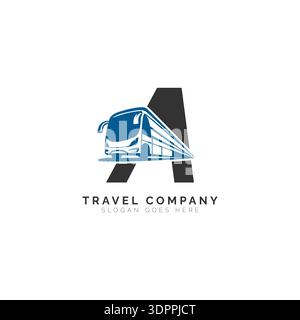 Buchstaben Ein Logo mit Bus-Illustration. Alphabet A Icon Reise- und Transportdesign Stock Vektor