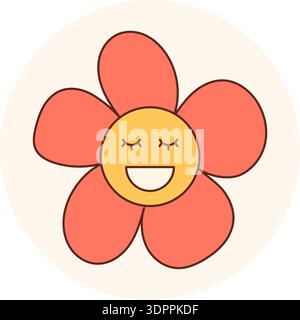 Grooviger Retro Flower Smile Aufkleber Stock Vektor
