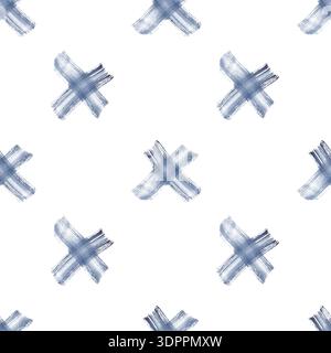 Nahtlose Aquarellzeichnung mit kreuzförmigen Pinselstrichen auf einem isolierten Hintergrund. Illustration grauer Farbflecken im Grunge-Stil. Nahtlos Stockfoto